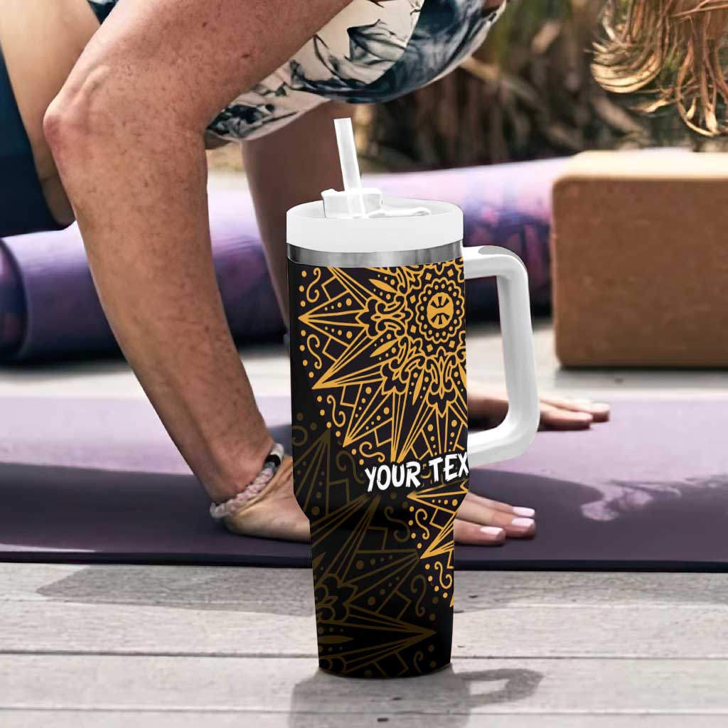 Pura Vida Costa Rica Personalized Tumbler With Handle Oxcart Ornate Inspired Gold Pattern - Wonder Print Shop