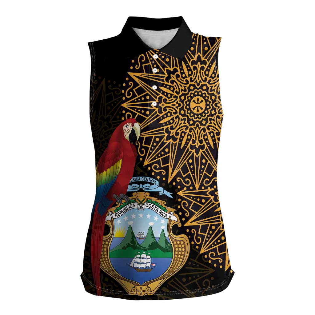 Pura Vida Costa Rica Personalized Women Sleeveless Polo Shirt Oxcart Ornate Inspired Gold Pattern - Wonder Print Shop