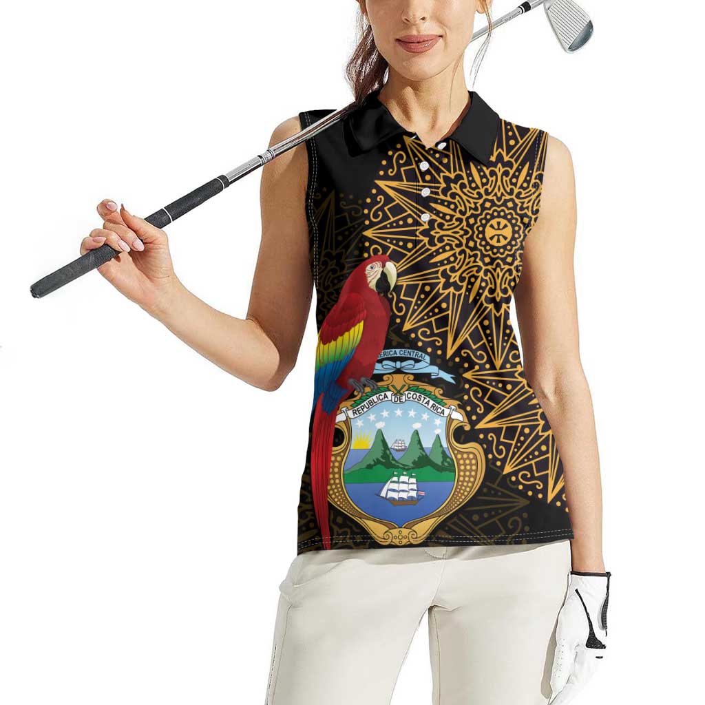 Pura Vida Costa Rica Personalized Women Sleeveless Polo Shirt Oxcart Ornate Inspired Gold Pattern - Wonder Print Shop