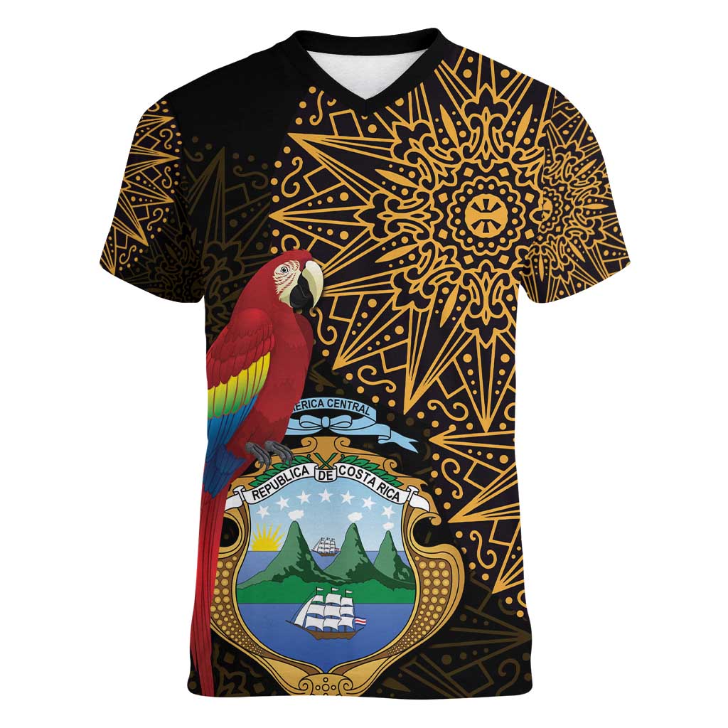 Pura Vida Costa Rica Personalized Women V-Neck T-Shirt Oxcart Ornate Inspired Gold Pattern - Wonder Print Shop