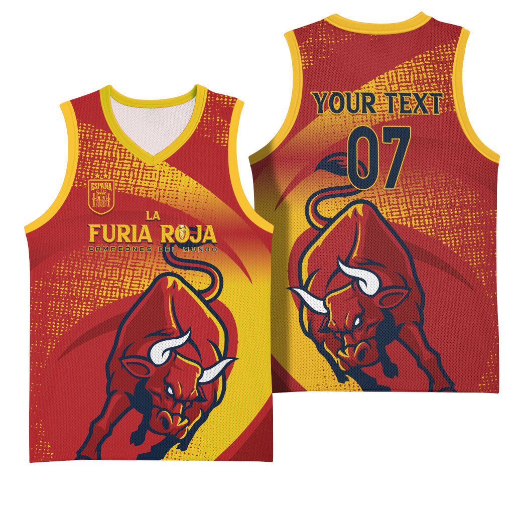 La Furia Roja Custom Campeones del Mundo Basketball Jersey Espana El Toro