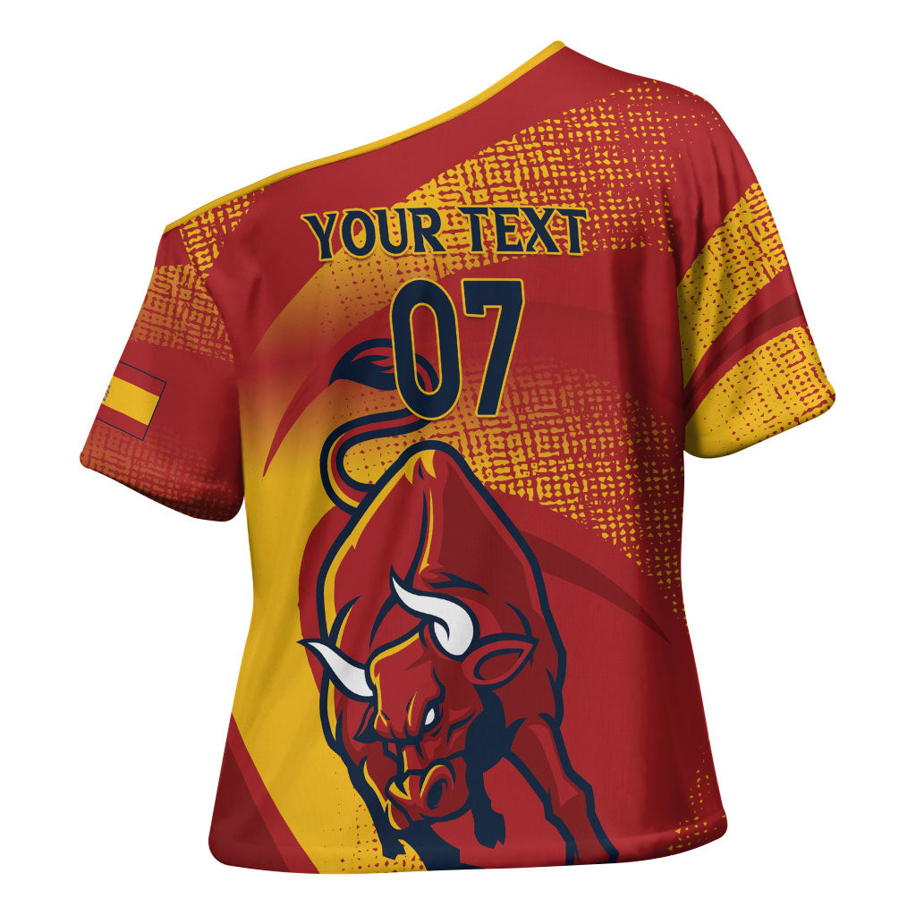 La Furia Roja Custom Campeones del Mundo Cross Shoulder Shirt Espana El Toro