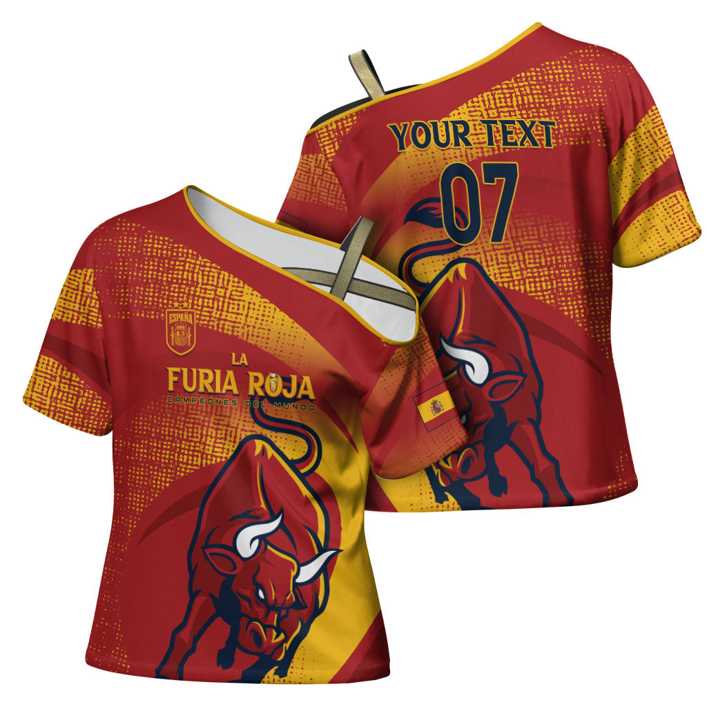 La Furia Roja Custom Campeones del Mundo Cross Shoulder Shirt Espana El Toro
