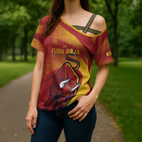 La Furia Roja Custom Campeones del Mundo Cross Shoulder Shirt Espana El Toro