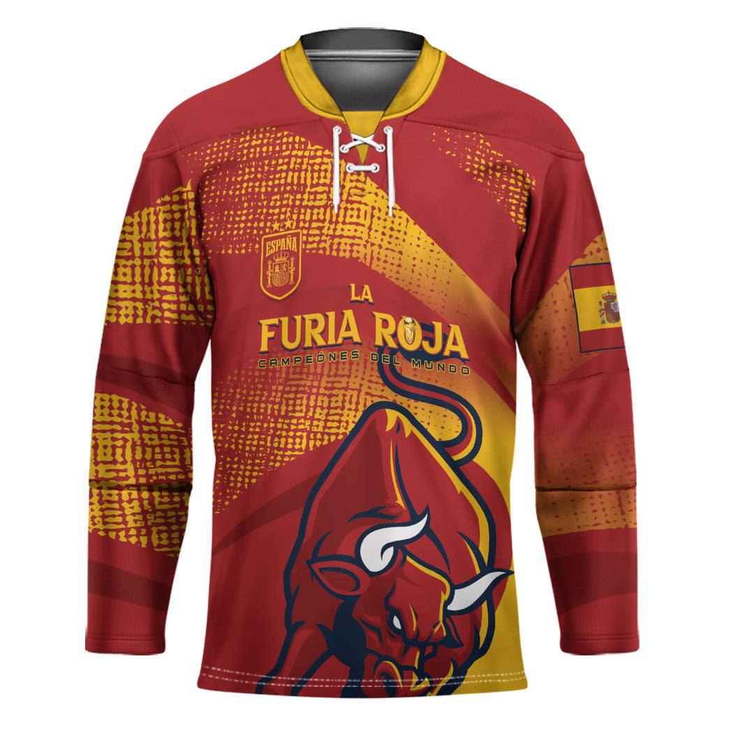 La Furia Roja Custom Campeones del Mundo Hockey Jersey Espana El Toro