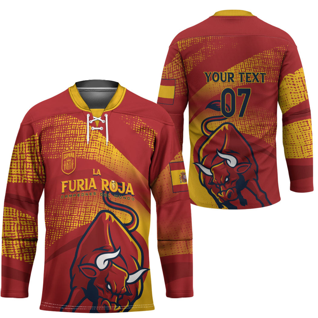 La Furia Roja Custom Campeones del Mundo Hockey Jersey Espana El Toro