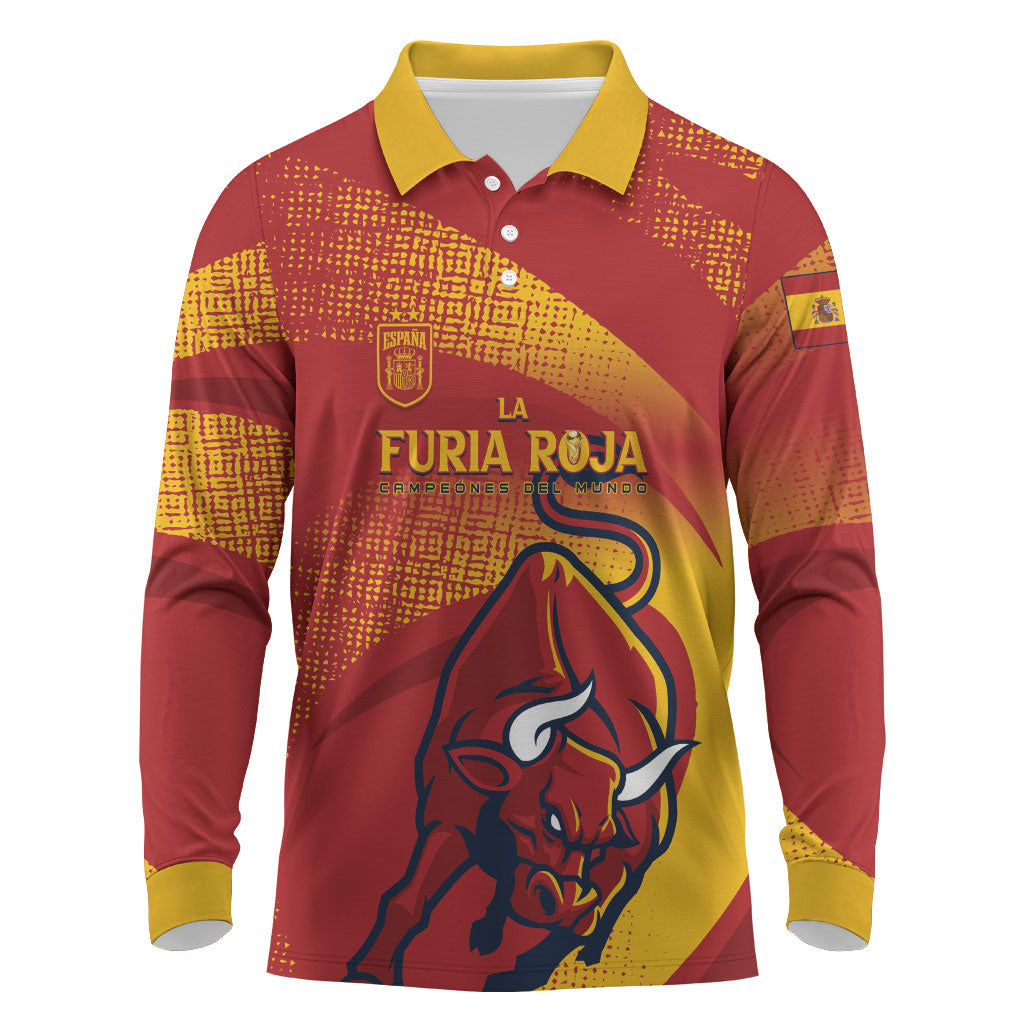 La Furia Roja Custom Campeones del Mundo Long Sleeve Polo Shirt Espana El Toro