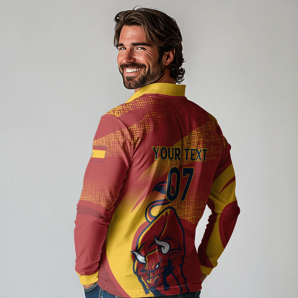 La Furia Roja Custom Campeones del Mundo Long Sleeve Polo Shirt Espana El Toro