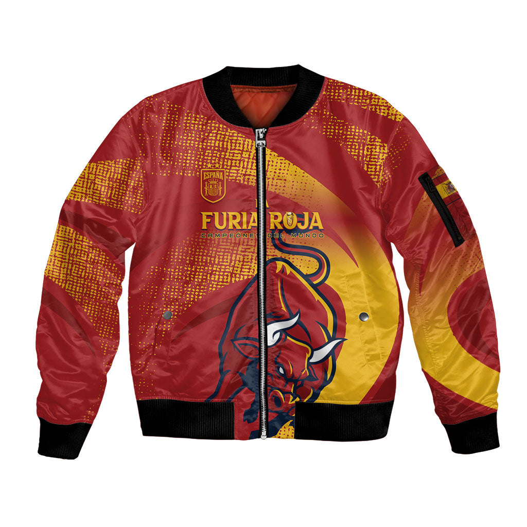 La Furia Roja Custom Campeones del Mundo Sleeve Zip Bomber Jacket Espana El Toro