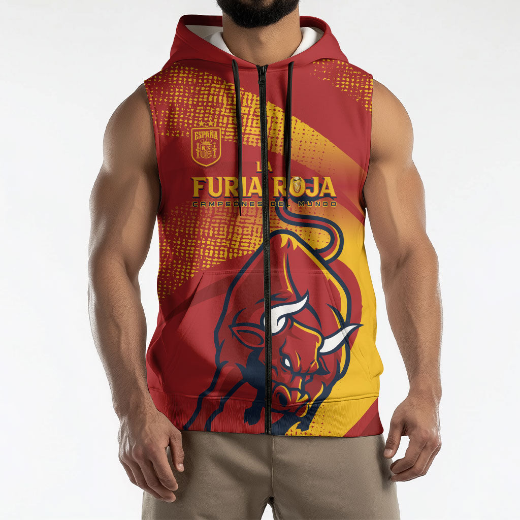 La Furia Roja Custom Campeones del Mundo Sleeveless Zip Hoodie Espana El Toro