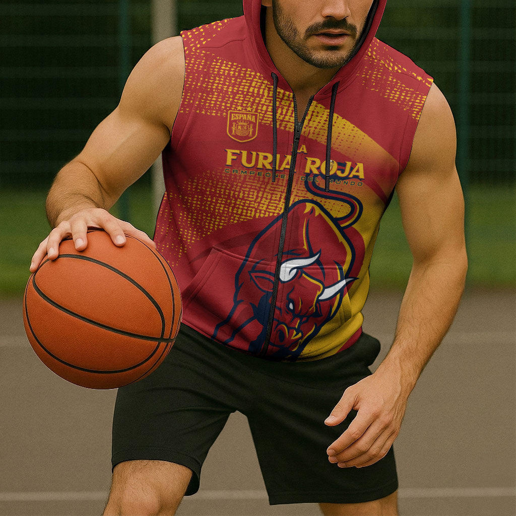 La Furia Roja Custom Campeones del Mundo Sleeveless Zip Hoodie Espana El Toro