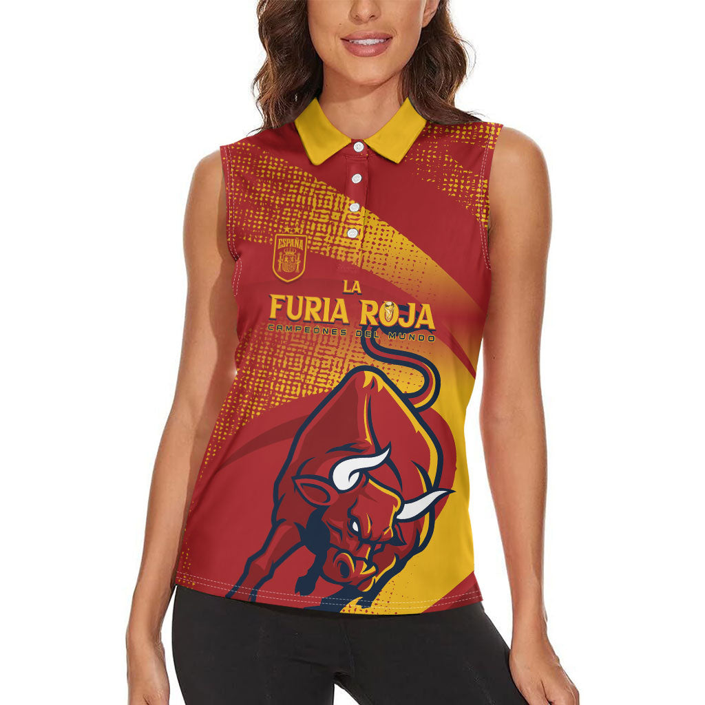 La Furia Roja Custom Campeones del Mundo Women Sleeveless Polo Shirt Espana El Toro