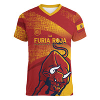 La Furia Roja Custom Campeones del Mundo Women V-Neck T-Shirt Espana El Toro