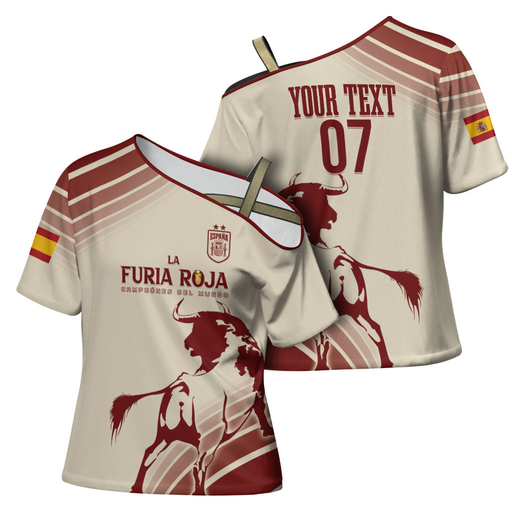 Spain La Roja Custom Cross Shoulder Shirt Campeones del Mundo - Away Color