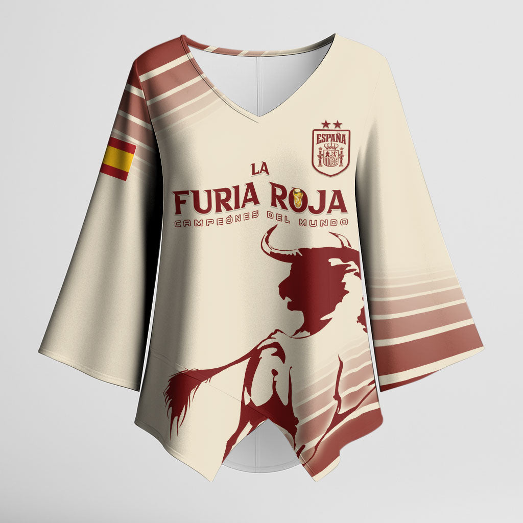 Spain La Roja Custom Kimono Sleeve Blouse Campeones del Mundo - Away Color
