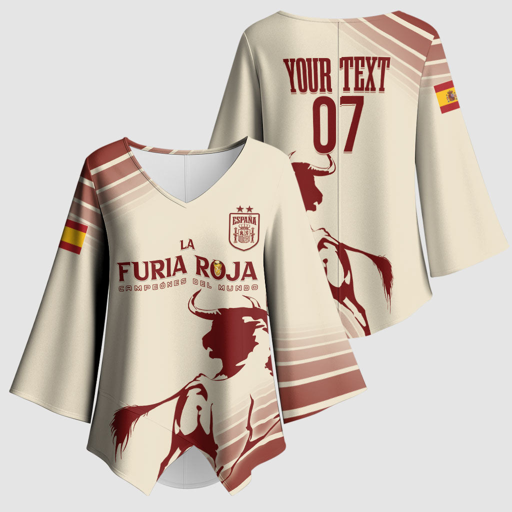 Spain La Roja Custom Kimono Sleeve Blouse Campeones del Mundo - Away Color
