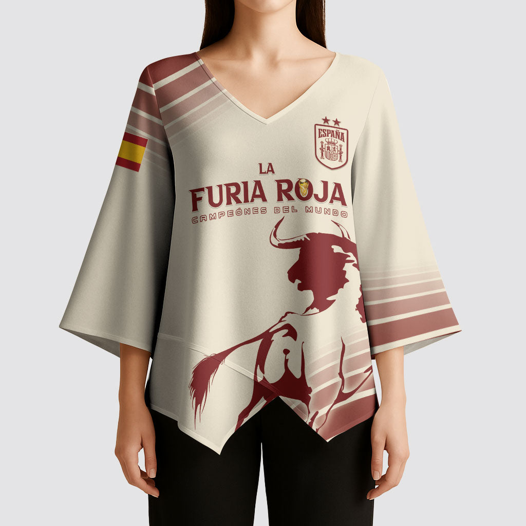 Spain La Roja Custom Kimono Sleeve Blouse Campeones del Mundo - Away Color