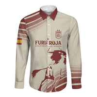 Spain La Roja Custom Long Sleeve Button Shirt Campeones del Mundo - Away Color