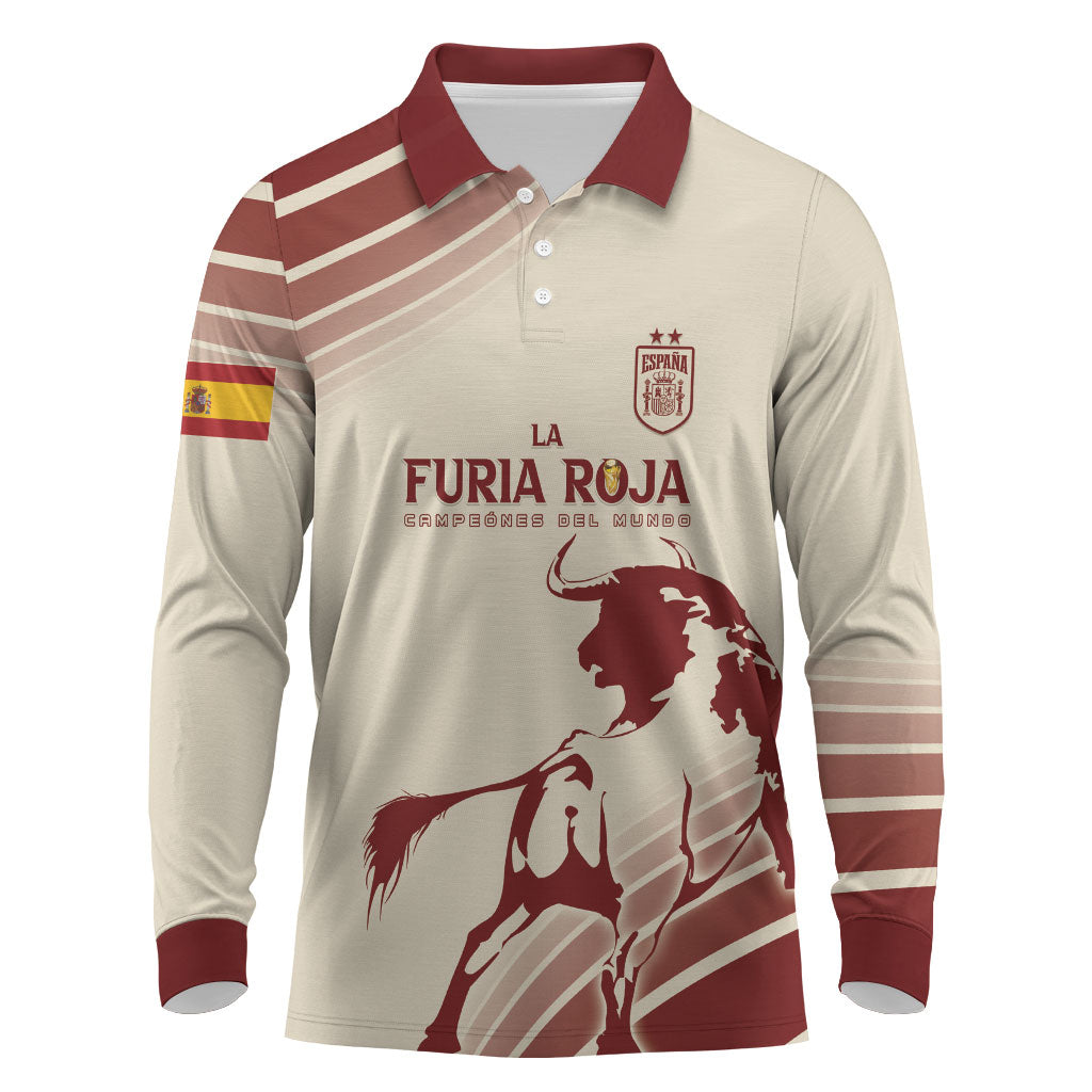 Spain La Roja Custom Long Sleeve Polo Shirt Campeones del Mundo - Away Color