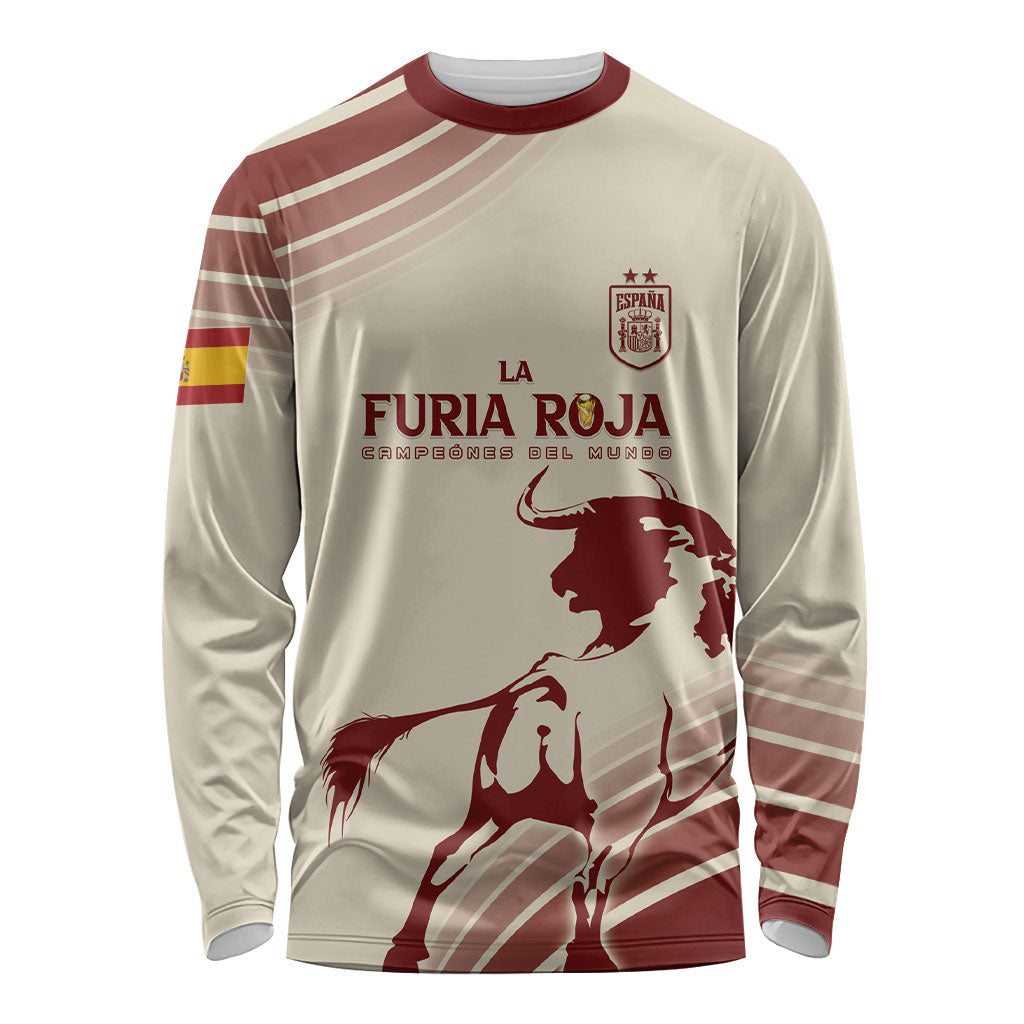 Spain La Roja Custom Long Sleeve Shirt Campeones del Mundo - Away Color