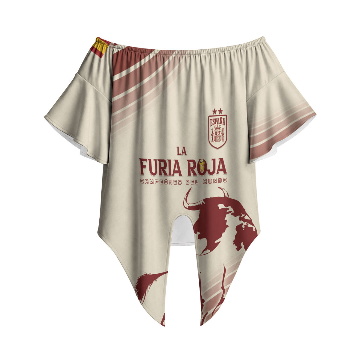 Spain La Roja Custom Off Shoulder Wrap Waist Top Campeones del Mundo - Away Color