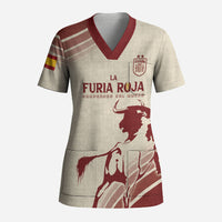 Spain La Roja Custom Scrub Top Campeones del Mundo - Away Color