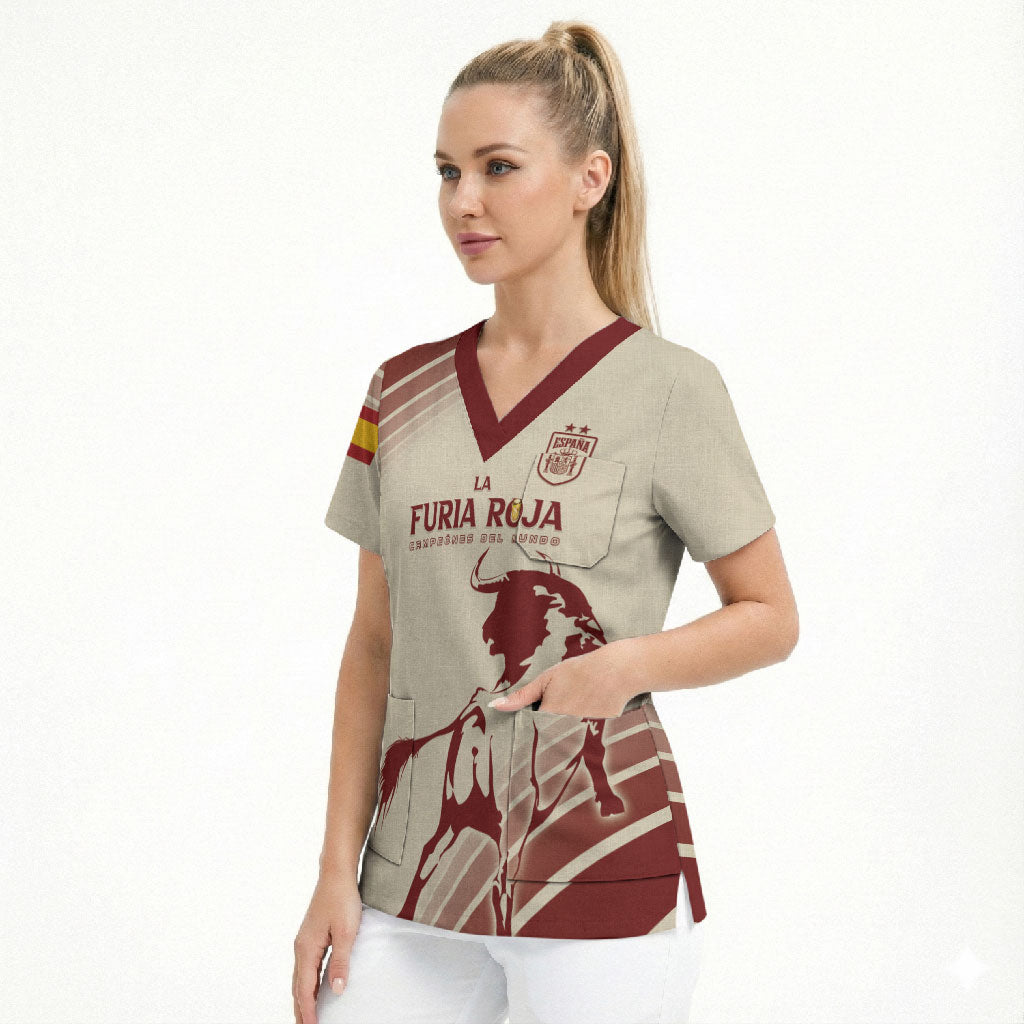 Spain La Roja Custom Scrub Top Campeones del Mundo - Away Color