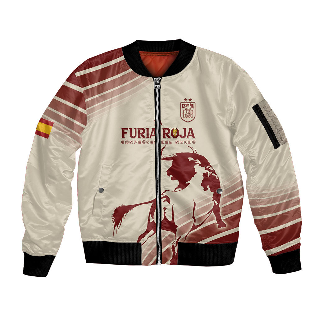 Spain La Roja Custom Sleeve Zip Bomber Jacket Campeones del Mundo - Away Color