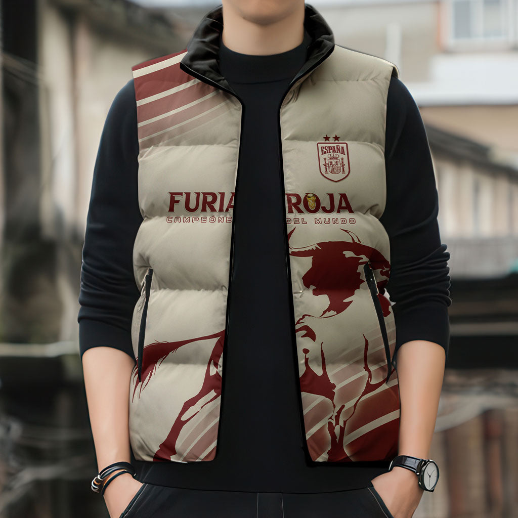 Spain La Roja Custom Sleeveless Puffer Jacket Campeones del Mundo - Away Color