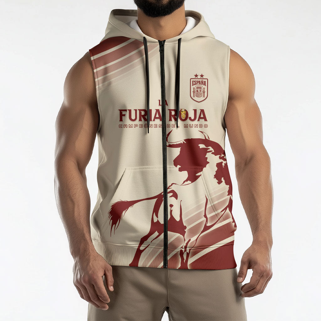 Spain La Roja Custom Sleeveless Zip Hoodie Campeones del Mundo - Away Color