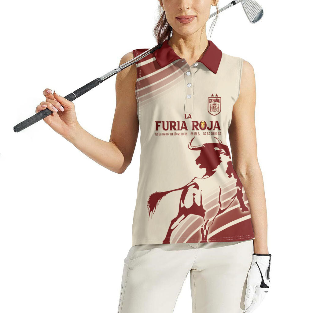 Spain La Roja Custom Women Sleeveless Polo Shirt Campeones del Mundo - Away Color