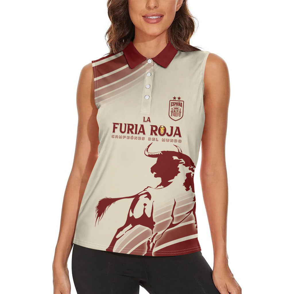 Spain La Roja Custom Women Sleeveless Polo Shirt Campeones del Mundo - Away Color