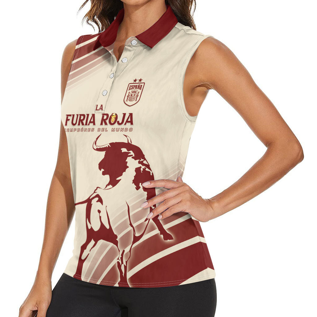 Spain La Roja Custom Women Sleeveless Polo Shirt Campeones del Mundo - Away Color