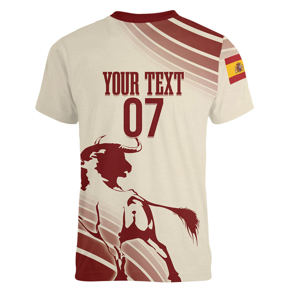 Spain La Roja Custom Women V-Neck T-Shirt Campeones del Mundo - Away Color