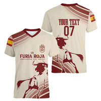 Spain La Roja Custom Women V-Neck T-Shirt Campeones del Mundo - Away Color