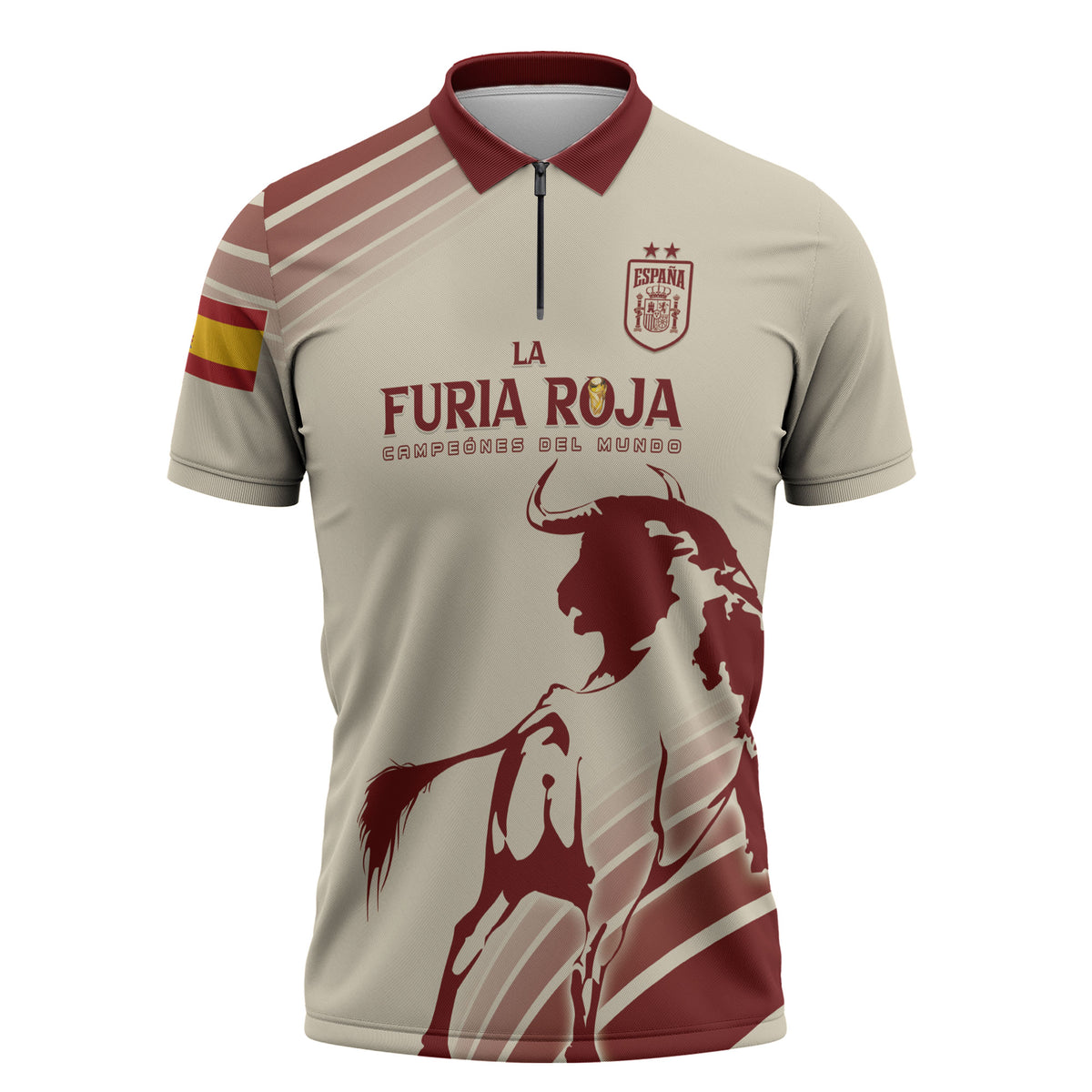 Spain La Roja Custom Zipper Polo Shirt Campeones del Mundo - Away Color