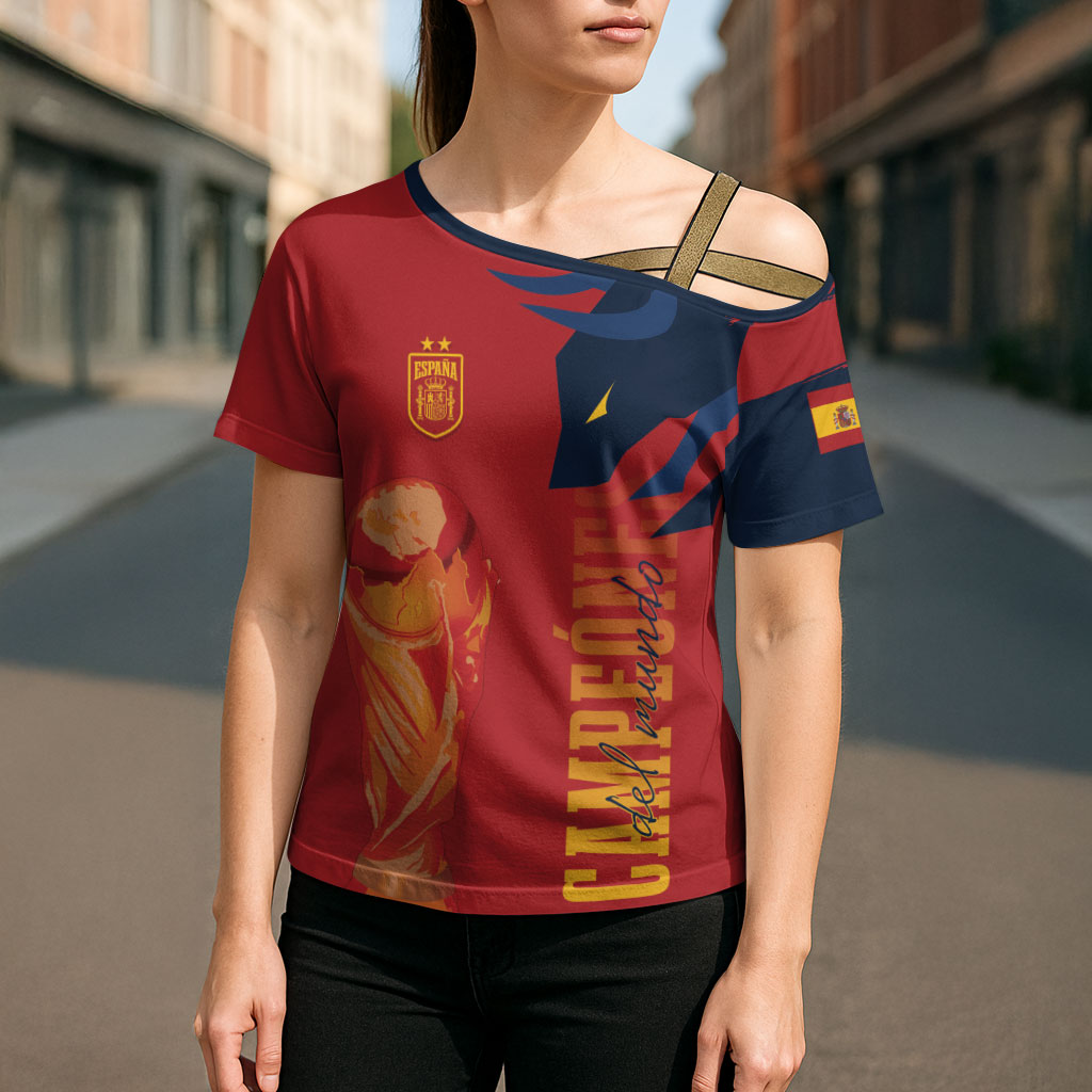 La Furia Roja Espana Custom Cross Shoulder Shirt Campeones del Mundo 2026