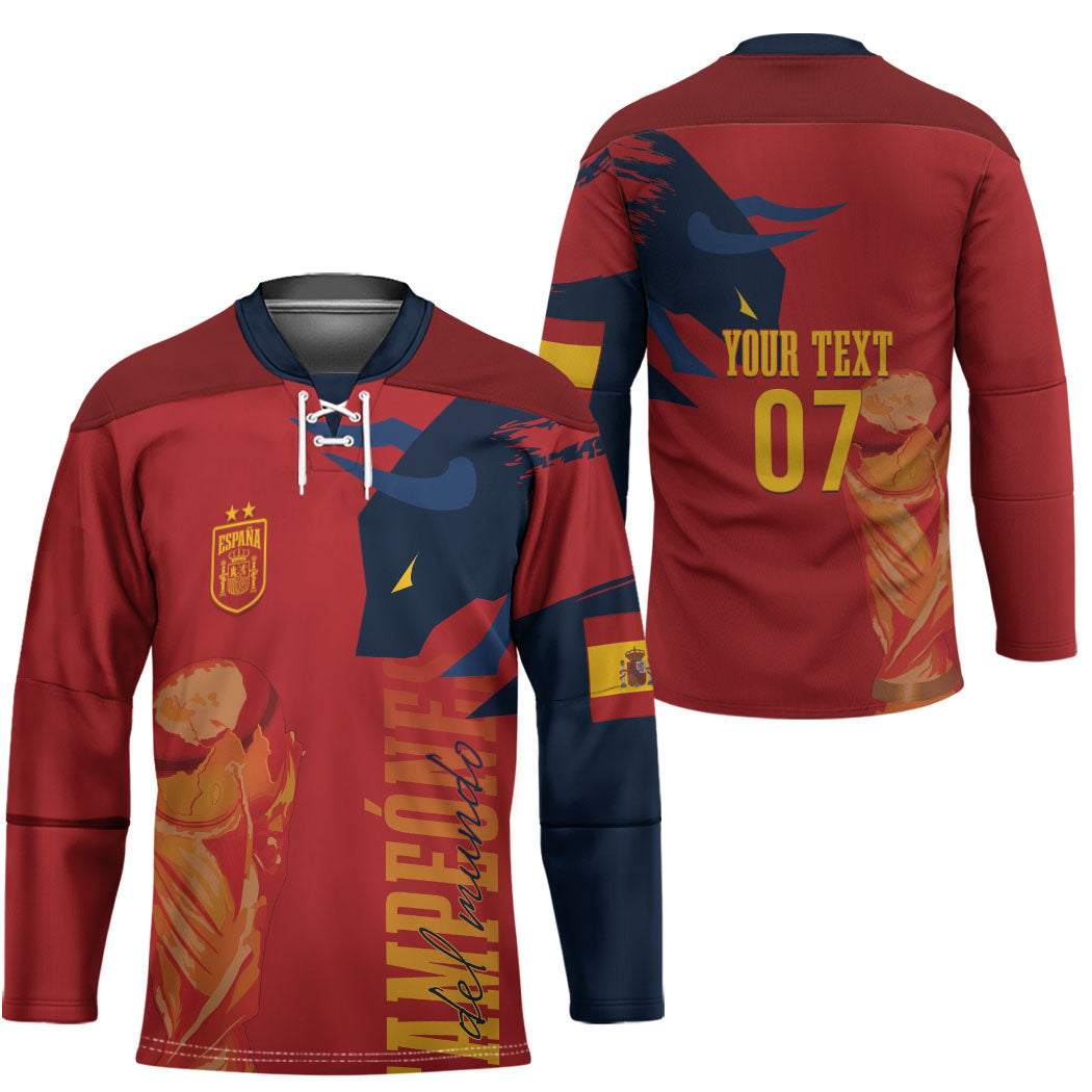 La Furia Roja Espana Custom Hockey Jersey Campeones del Mundo 2026