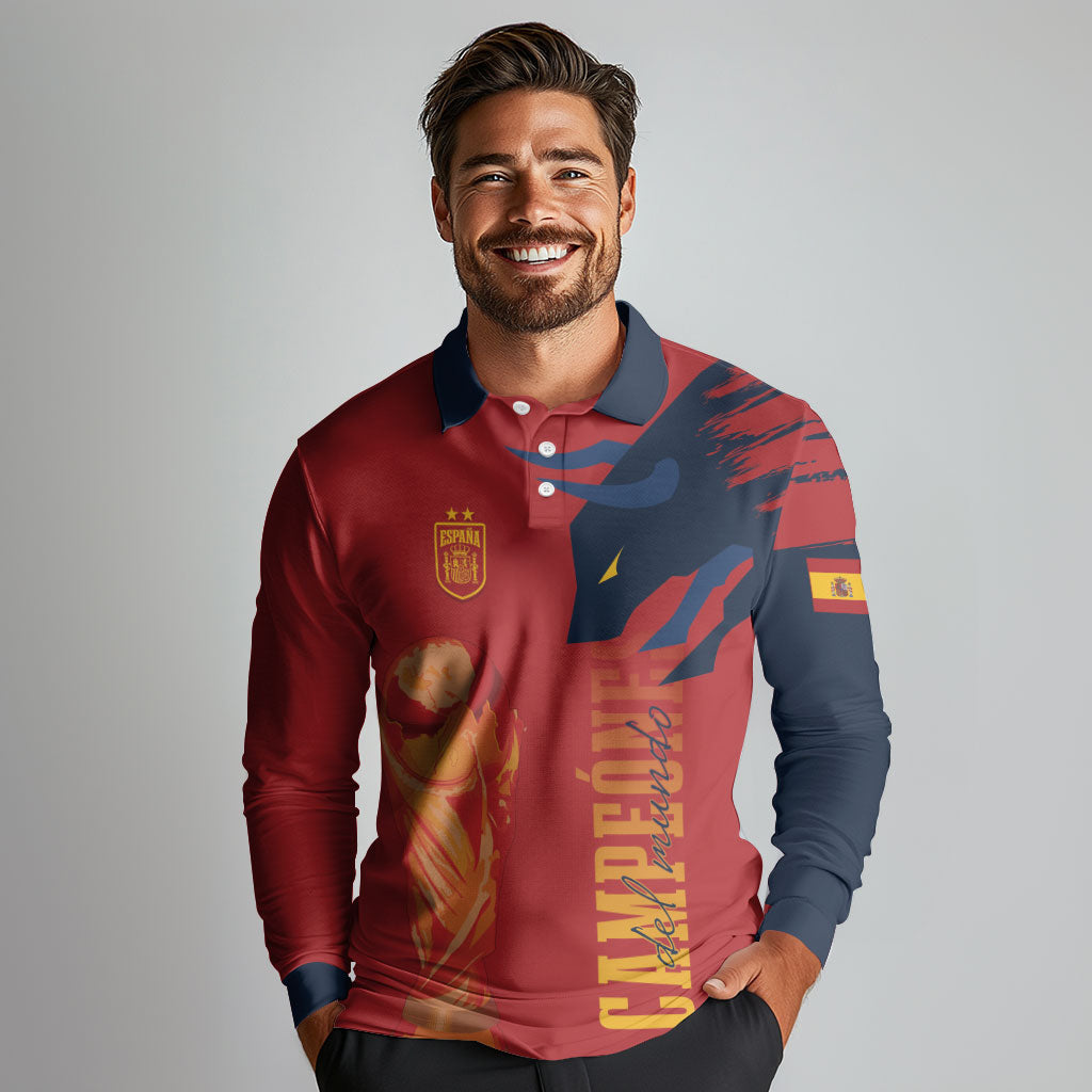 La Furia Roja Espana Custom Long Sleeve Polo Shirt Campeones del Mundo 2026