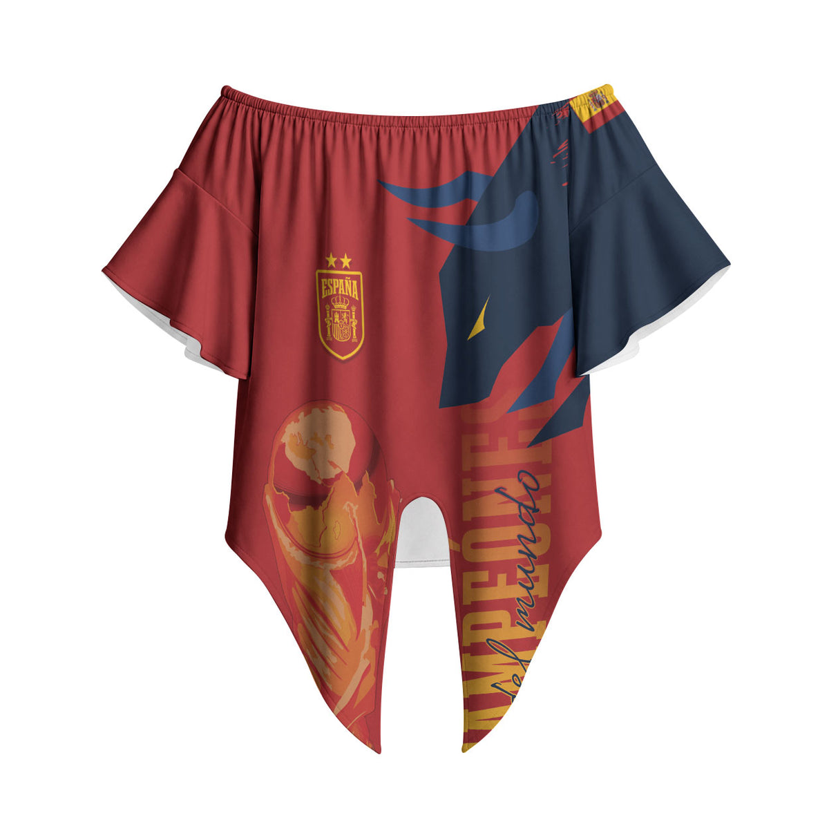 La Furia Roja Espana Custom Off Shoulder Wrap Waist Top Campeones del Mundo 2026