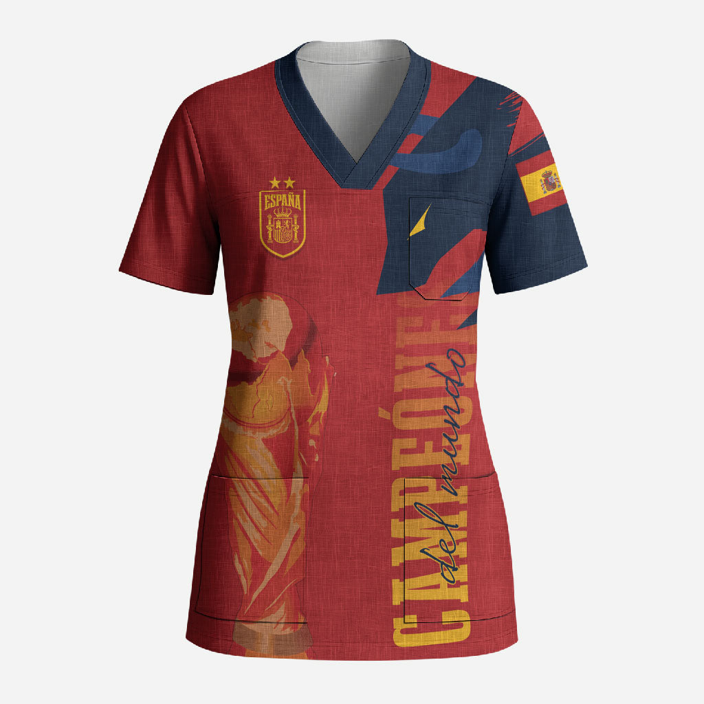 La Furia Roja Espana Custom Scrub Top Campeones del Mundo 2026