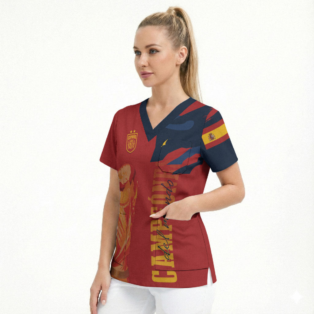 La Furia Roja Espana Custom Scrub Top Campeones del Mundo 2026