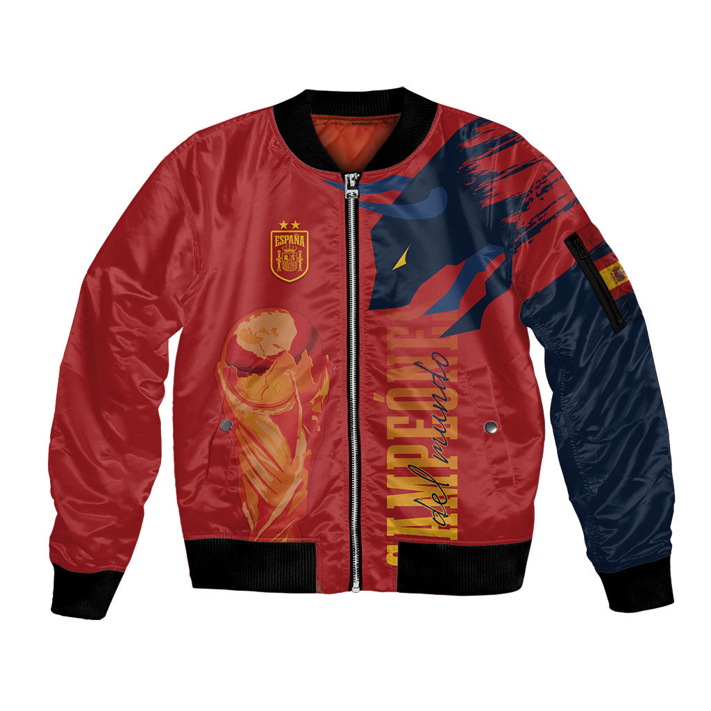 La Furia Roja Espana Custom Sleeve Zip Bomber Jacket Campeones del Mundo 2026