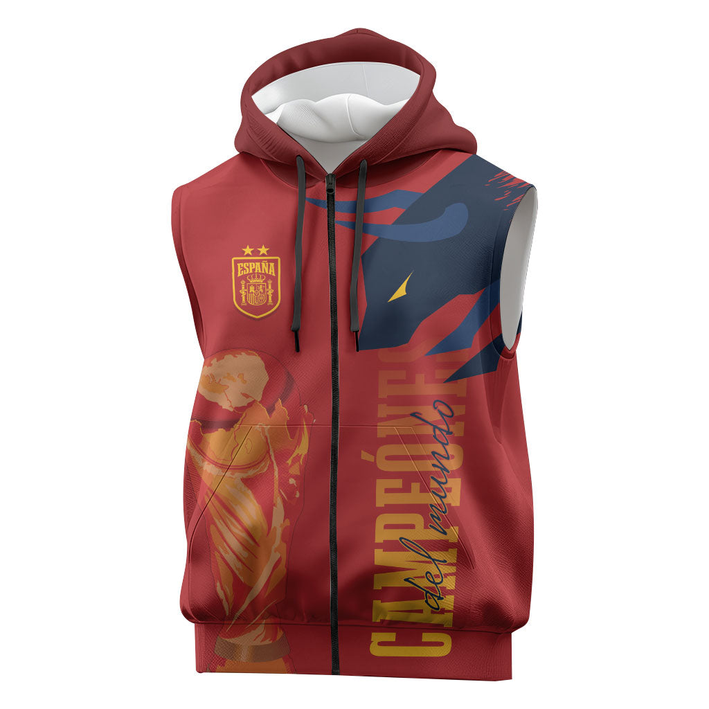 La Furia Roja Espana Custom Sleeveless Zip Hoodie Campeones del Mundo 2026
