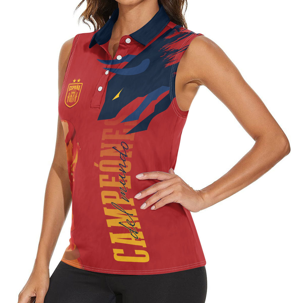 La Furia Roja Espana Custom Women Sleeveless Polo Shirt Campeones del Mundo 2026