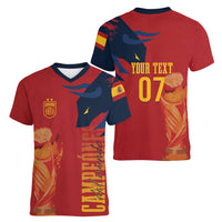 La Furia Roja Espana Custom Women V-Neck T-Shirt Campeones del Mundo 2026