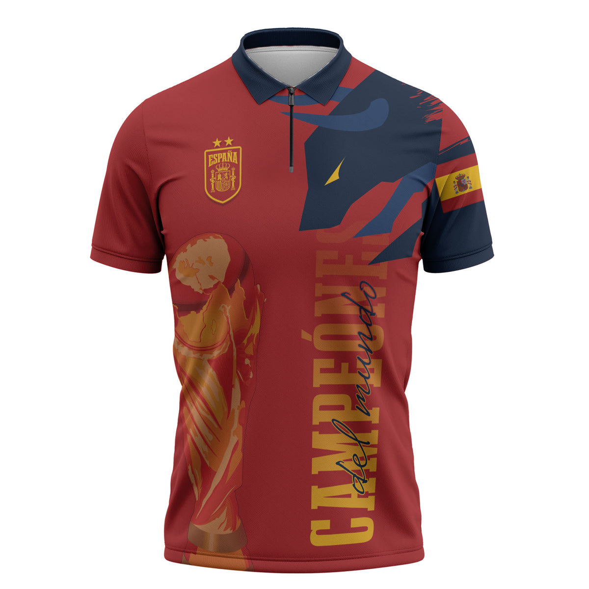 La Furia Roja Espana Custom Zipper Polo Shirt Campeones del Mundo 2026