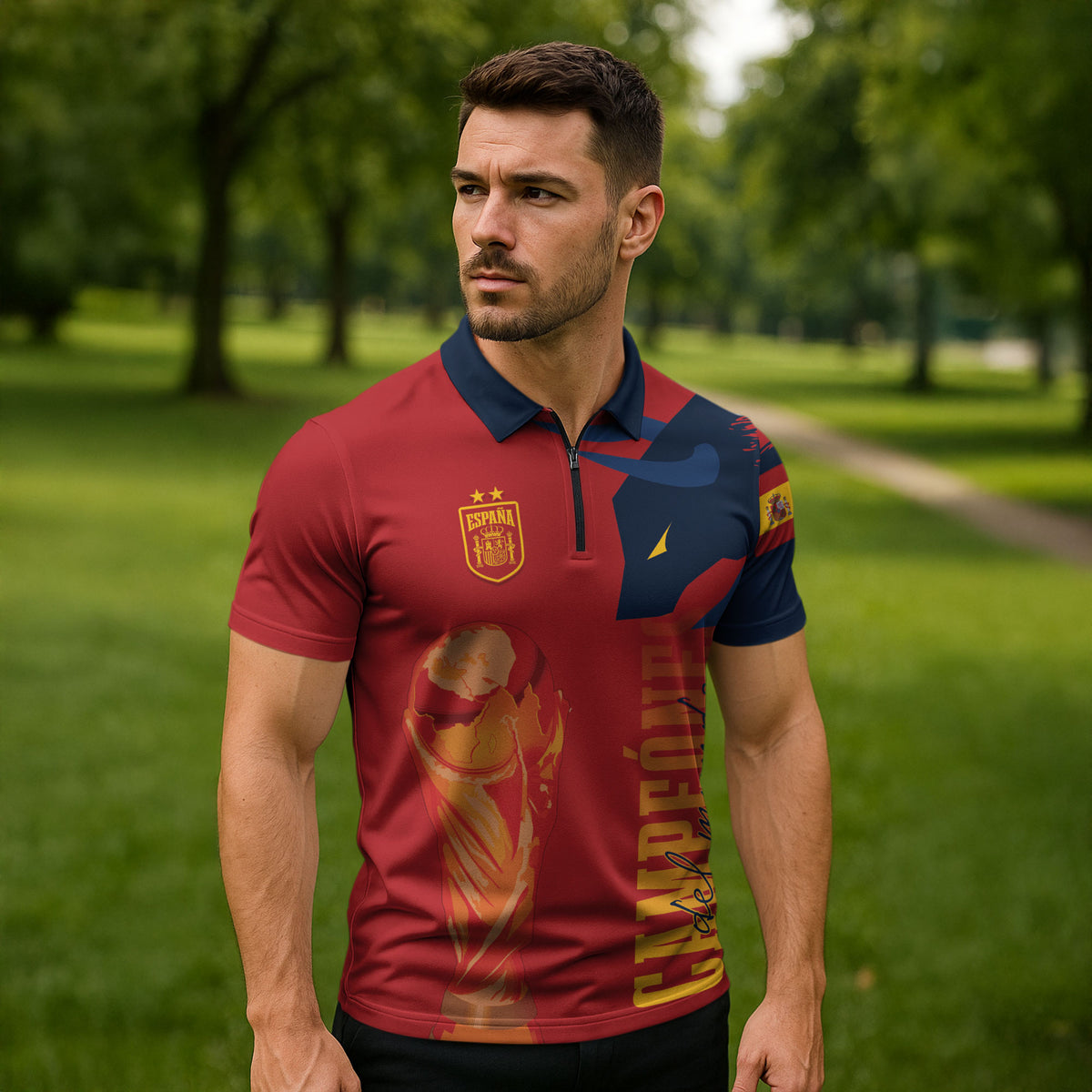 La Furia Roja Espana Custom Zipper Polo Shirt Campeones del Mundo 2026