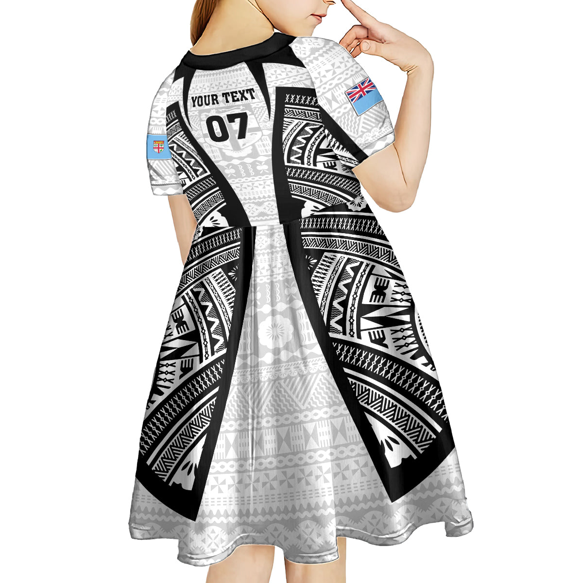Personalised Fiji Rugby Kid Short Sleeve Dress 2023 World Cup History Makers - White Ver - Wonder Print Shop