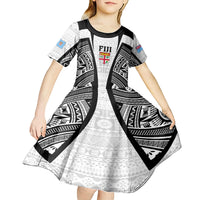Personalised Fiji Rugby Kid Short Sleeve Dress 2023 World Cup History Makers - White Ver - Wonder Print Shop